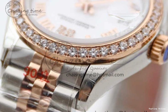0121 Trendy Lady DateJust 28 SS RG TWF Diamonds Bezel 1:1 Best Edition White Dial Roman Markers on Jubilee Bracelet NH 2129
